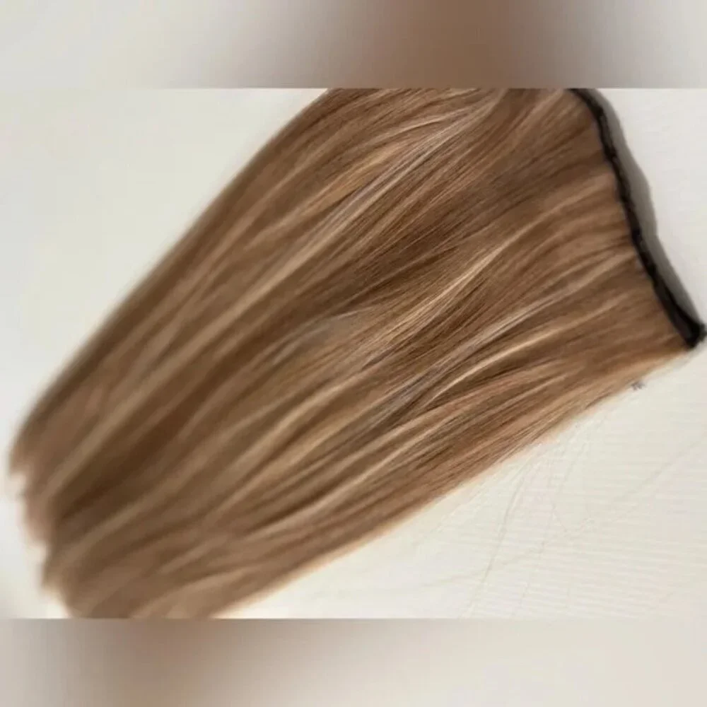 Human hair blend Light Brown With Light Blonde highlights Hair Extensions 24 in